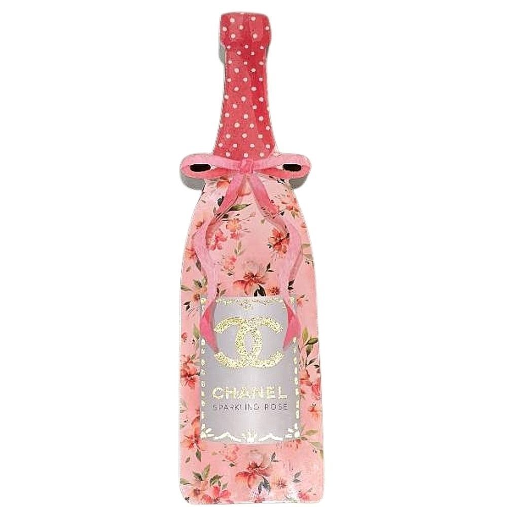 At Home Chanel Floral Champagne Bottle Wood Decor